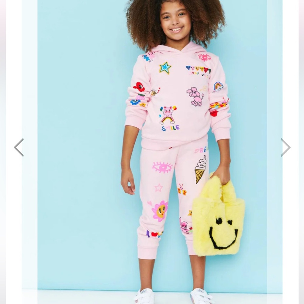 Lola + The Boys Pink Fun Graphic Fleece Hoodie and Jogger Set
